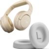 TOZO HT2 Hybrid Active Noise Cancelling Headphones, Wireless Over Ear Bluetooth Headphones Khaki+HT2 Replacement Ear Pads White