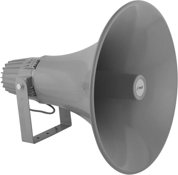 617Q9E984L._AC_SL1500_ Pyle 80W Outdoor PA Horn Speaker with Aluminum Housing -16 Ohm 70V/100V Transformer Tapping 400Hz–5KHz Frequency,Includes Mounting Bracket,Compact & Lightweight,Perfect for Indoor/Outdoor use,Grey