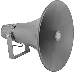 617Q9E984L._AC_SY300_SX300_ Pyle 80W Outdoor PA Horn Speaker with Aluminum Housing -16 Ohm 70V/100V Transformer Tapping 400Hz–5KHz Frequency,Includes Mounting Bracket,Compact & Lightweight,Perfect for Indoor/Outdoor use,Grey