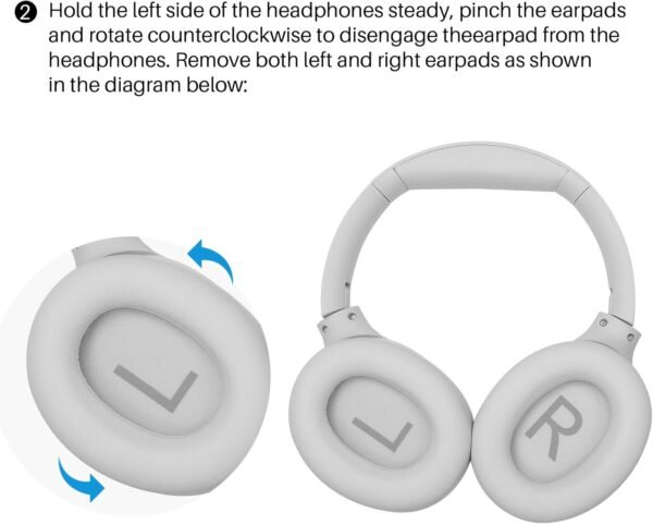 TOZO HT2 Hybrid Active Noise Cancelling Headphones, Wireless Over Ear Bluetooth Headphones Khaki+HT2 Replacement Ear Pads White