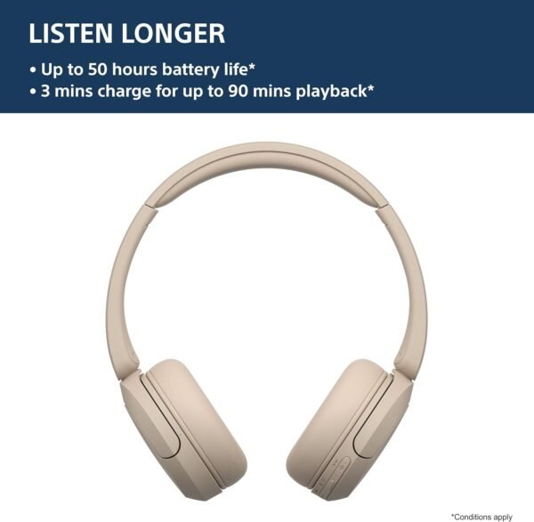 71VcBfcnKL._AC_SL1500_ Sony WH-CH520 Best Wireless Bluetooth On-Ear Headphones with Microphone for Calls and Voice Control, Up to 50 Hours Battery Life with Quick Charge Function, Includes USB-C Charging Cable - Beige