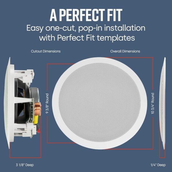 Polk Audio RC80i 2-Way Premium in-Ceiling 8" Round Speakers, Set of 2 Perfect for Damp and Humid Indoor/Outdoor Placement - Bath, Kitchen, Covered Porches (White, Paintable-Grille)