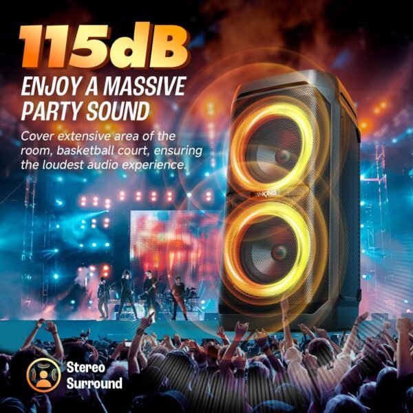 81E7f0qq0uL._AC_SL1500_ W-KING 240W Max Large Bluetooth Speaker, Party Bluetooth Speaker Loud, IPX6 Waterproof Portable Speakers Outdoor, Wireless Boombox with Subwoofer,115dB Huge Bass,24H/V5.3/Echo/RGB Lights/EQ/TF/USB/AUX