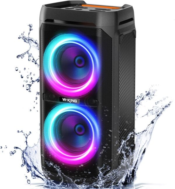 81wdmgabXFL._AC_SL1500_ W-KING 240W Max Large Bluetooth Speaker, Party Bluetooth Speaker Loud, IPX6 Waterproof Portable Speakers Outdoor, Wireless Boombox with Subwoofer,115dB Huge Bass,24H/V5.3/Echo/RGB Lights/EQ/TF/USB/AUX