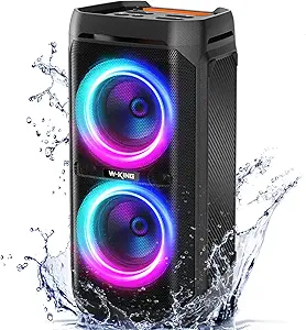 81wdmgabXFL.__AC_SX300_SY300_QL70_FMwebp_ W-KING 240W Max Large Bluetooth Speaker, Party Bluetooth Speaker Loud, IPX6 Waterproof Portable Speakers Outdoor, Wireless Boombox with Subwoofer,115dB Huge Bass,24H/V5.3/Echo/RGB Lights/EQ/TF/USB/AUX